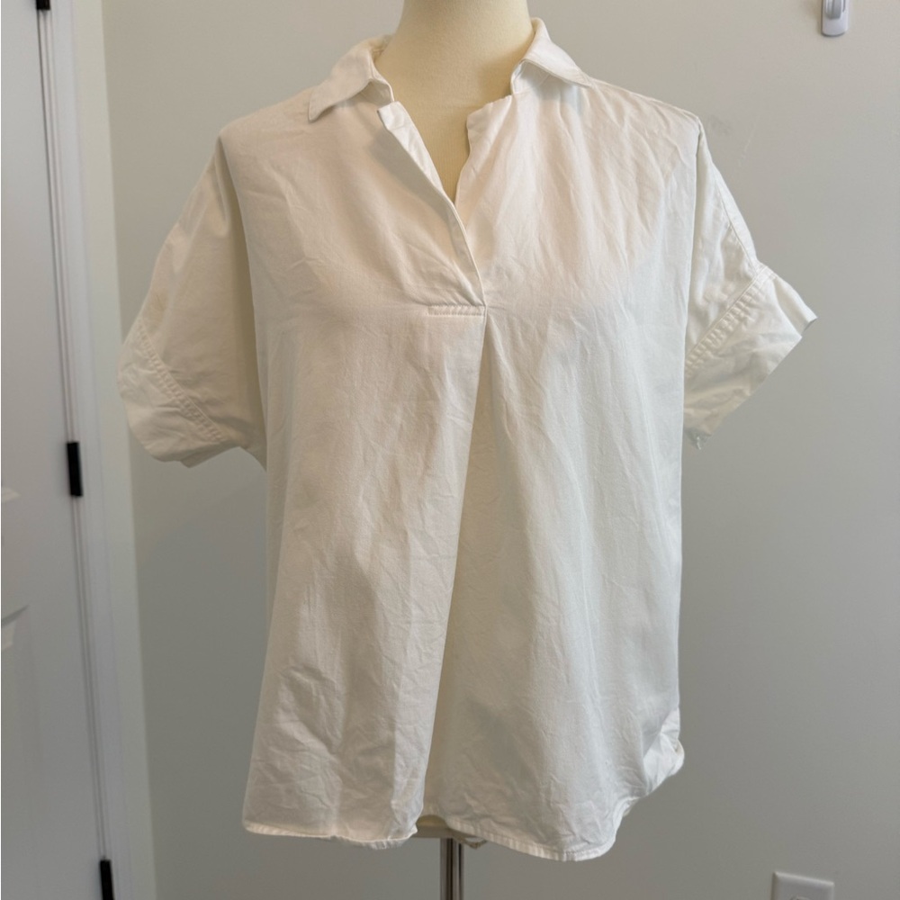 Madewell Park‎ Popover Shirt Ivory Short Sleeve Cotton Blend Size Large Basic